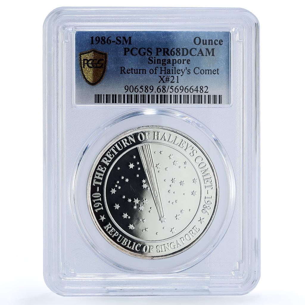 Singapore 1 ounce Hailey Comet Lion X#21 Space PR 68 PCGS silver token 1986