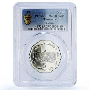 Tanzania 5 shilingi FAO Conference Africa Tractor PR 69 PCGS CuNi coin 1978