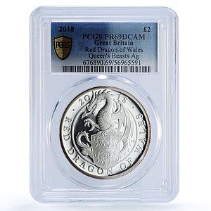 Great Britain 2 pounds Red Dragon Wales Queen Beasts PR 69 PCGS silver coin 2018