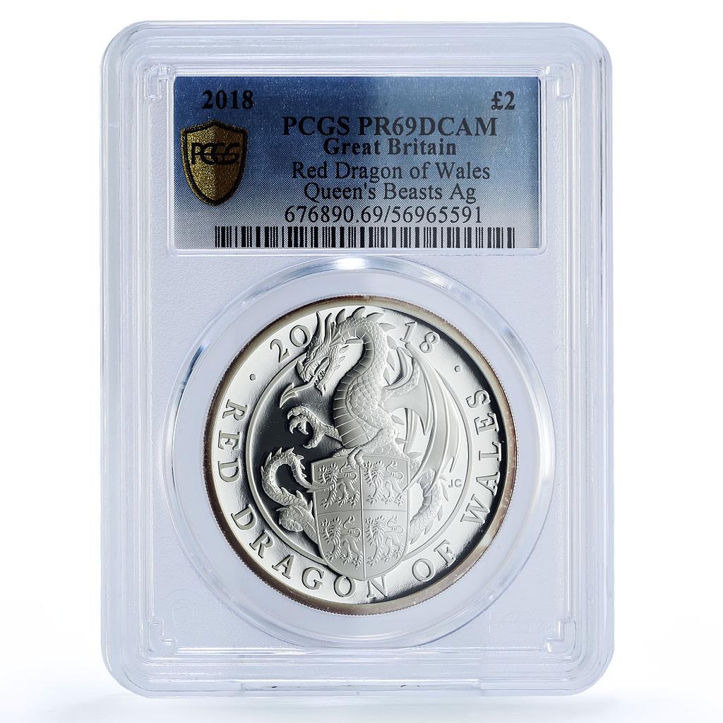 Great Britain 2 pounds Red Dragon Wales Queen Beasts PR 69 PCGS silver coin 2018