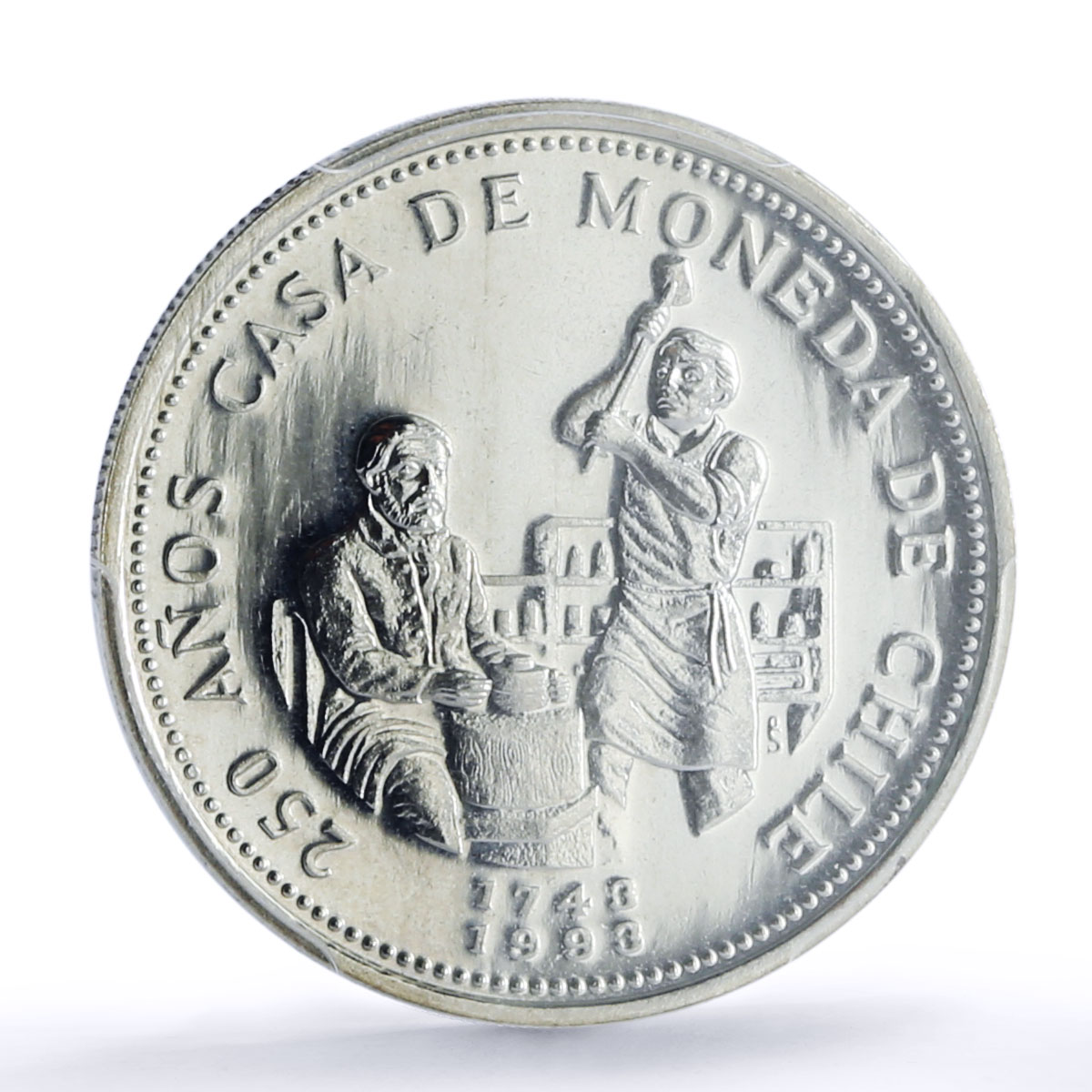 Chile 2000 pesos Mint Anniversary Metalworkers KM-223 MS67 PCGS silver coin 1993