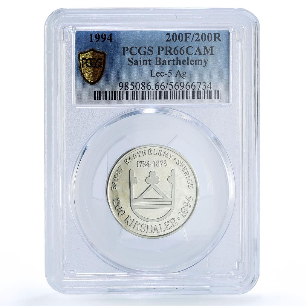 Saint Barthelemy 200 francs riksdaler Swedish Lec-5 PR 66 PCGS silver coin 1994