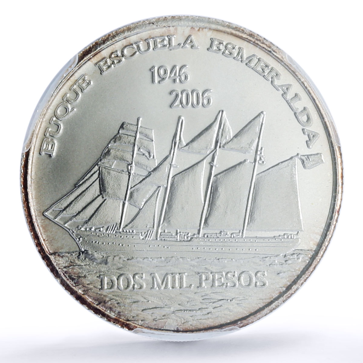 Easter Island 2000 pesos Ship Esmeralda X#8 Clipper MS 68 PCGS silver coin 2006