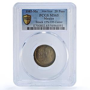 Mexico 20 pesos Republic G. Victoria Error Struck MS65 PCGS brass coin 1985
