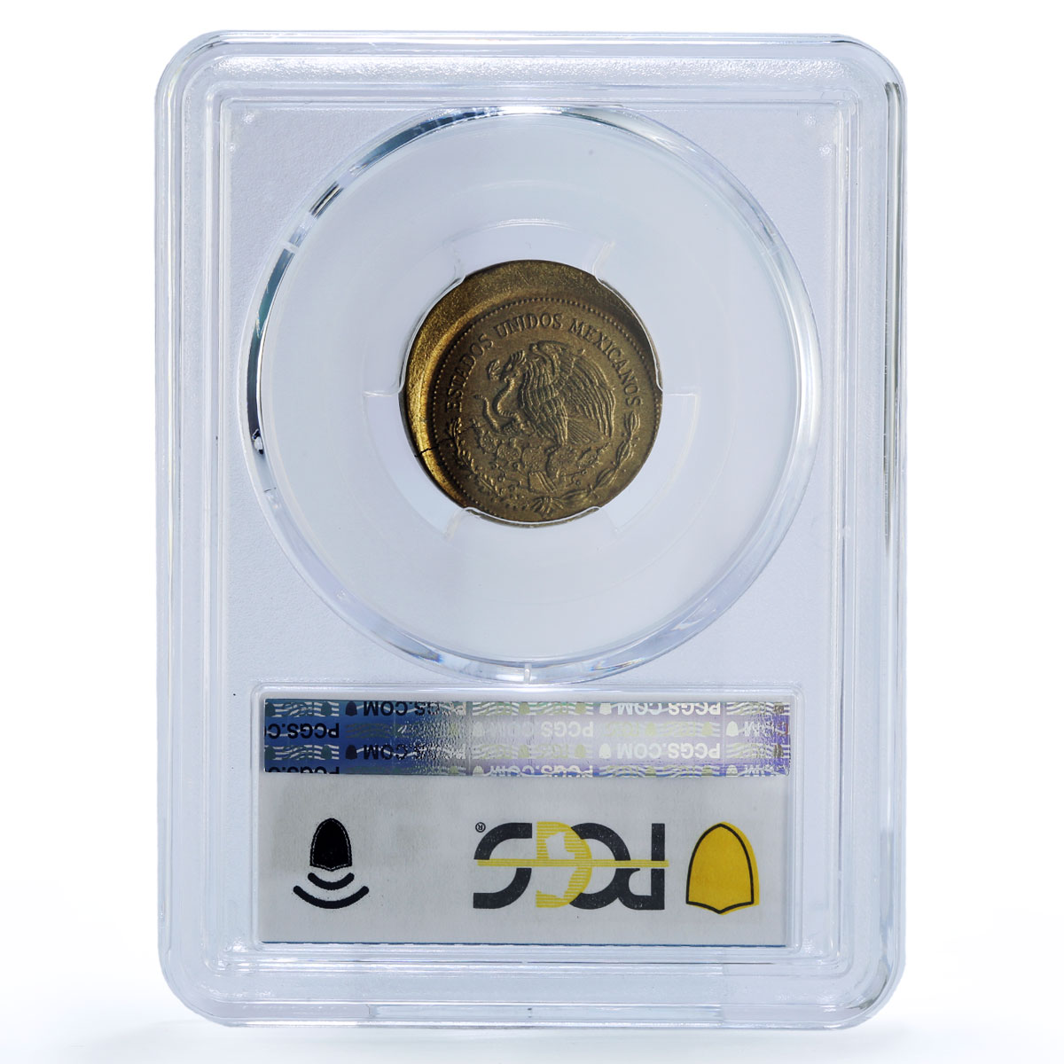 Mexico 20 pesos Republic G. Victoria Error Struck MS65 PCGS brass coin 1985