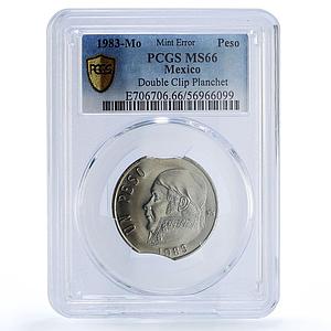 Mexico 1 peso Republic Morelos Pavon Error Double Clip MS66 PCGS CuNi coin 1983