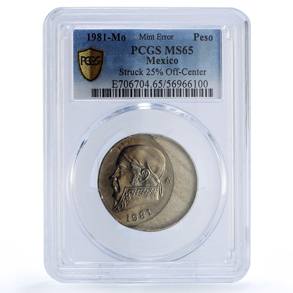 Mexico 1 peso Republic Morelos Pavon Error Struck Open 8 MS65 PCGS coin 1981