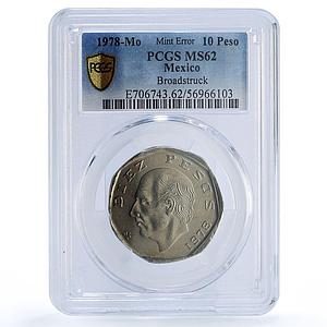 Mexico 10 pesos Republic Mint Error Broadstruck MS 62 PCGS CuNi coin 1978