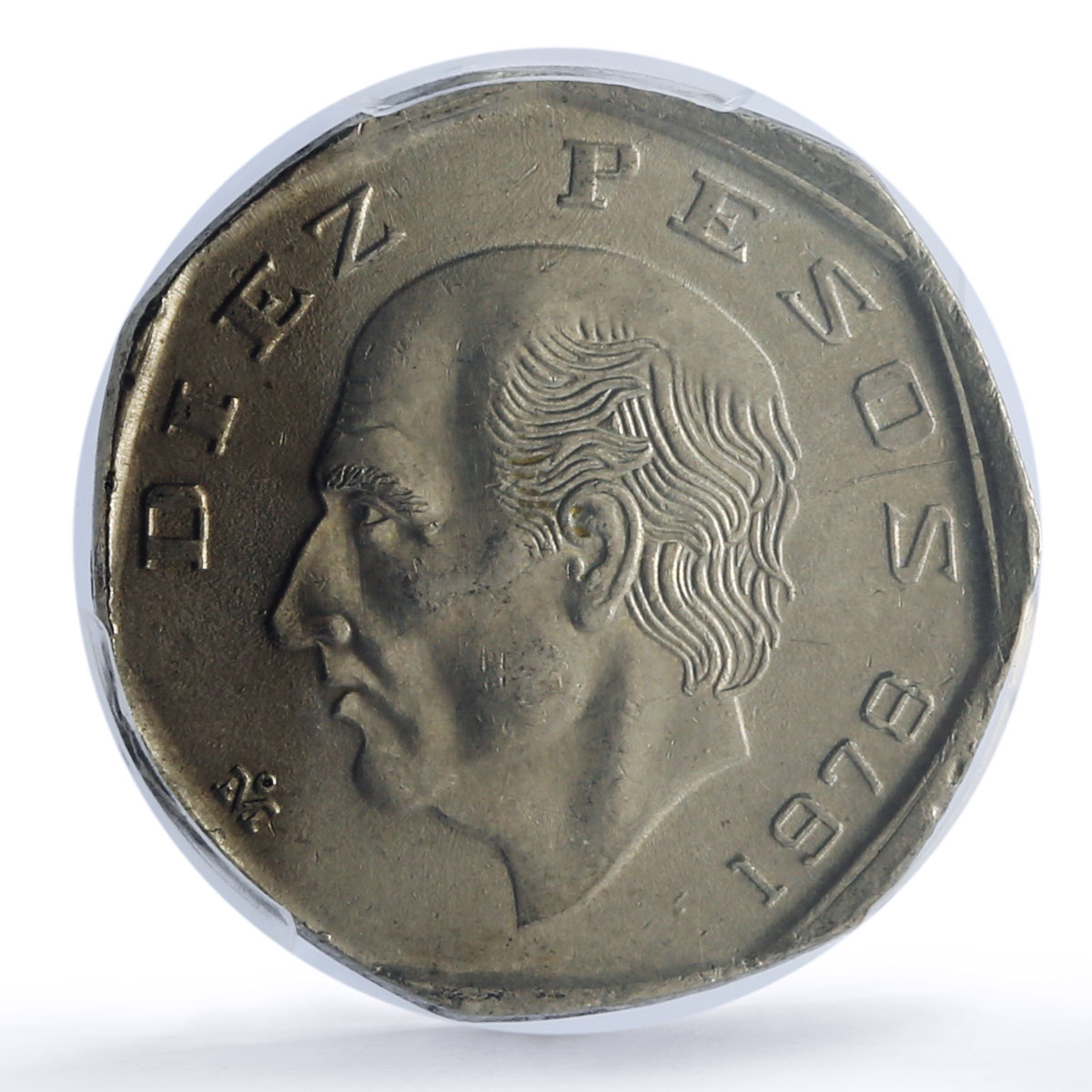 Mexico 10 pesos Republic Mint Error Broadstruck MS 62 PCGS CuNi coin 1978