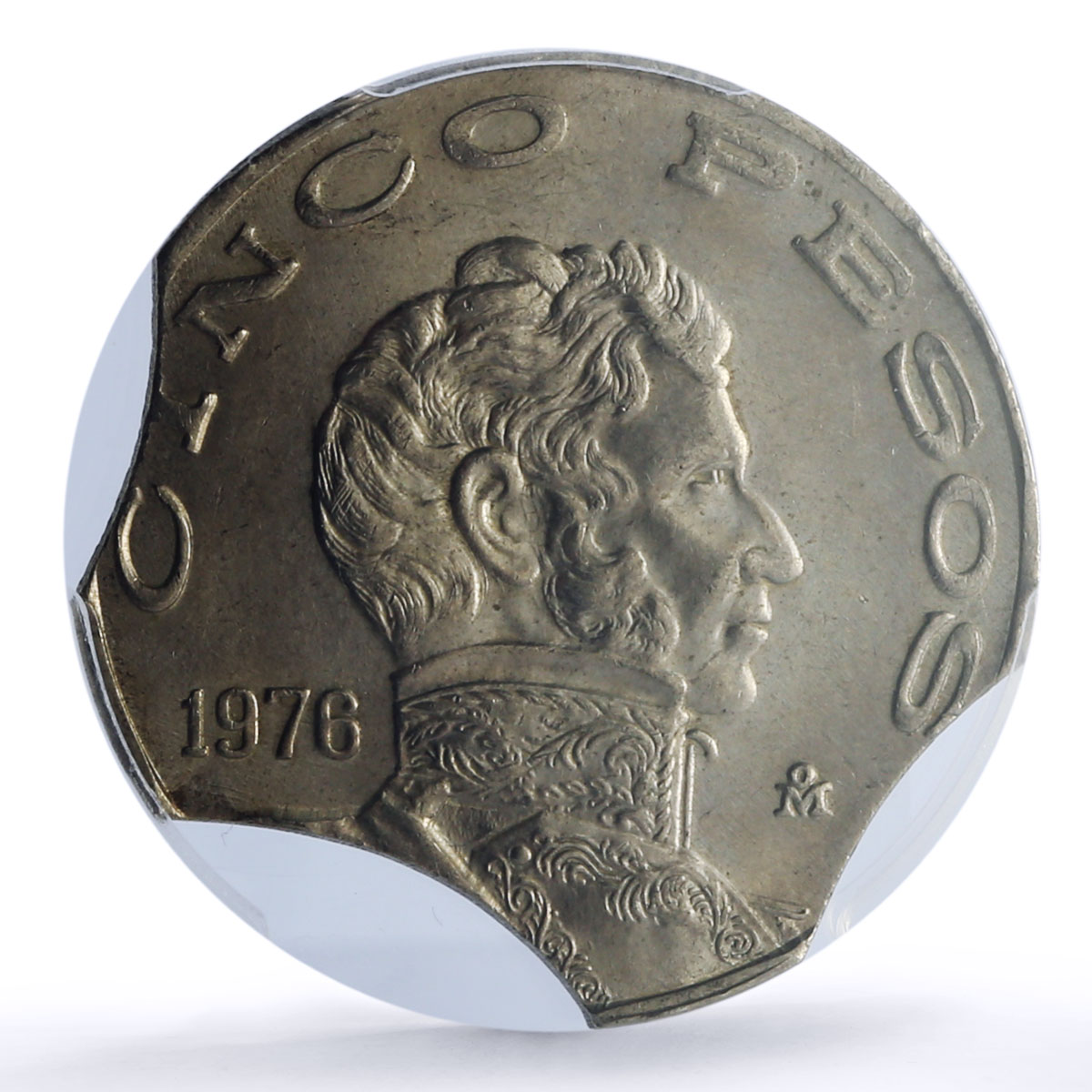 Mexico 5 pesos Republic Mint Error Triple Clip Large MS 64 PCGS CuNi coin 1976