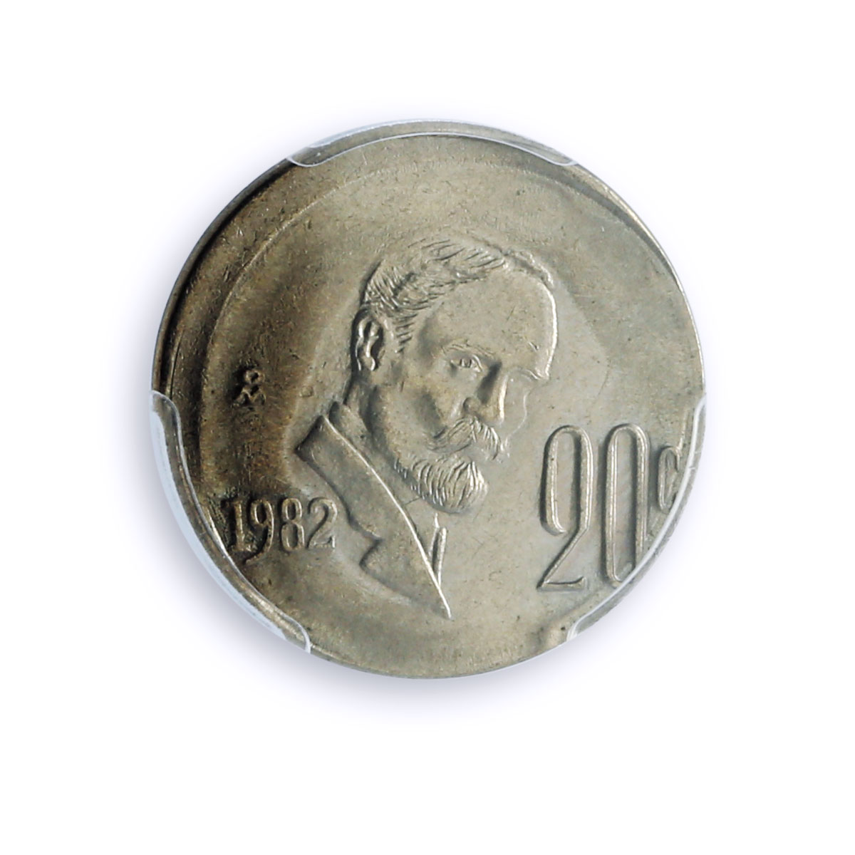 Mexico 20 centavos Republic Mint Error Struck Center MS 64 PCGS CuNi coin 1982