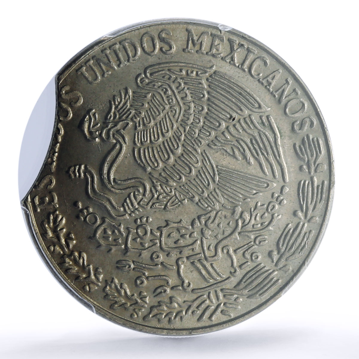 Mexico 5 pesos Republic Mint Error Clipped Planchet MS 62 PCGS CuNi coin 1976