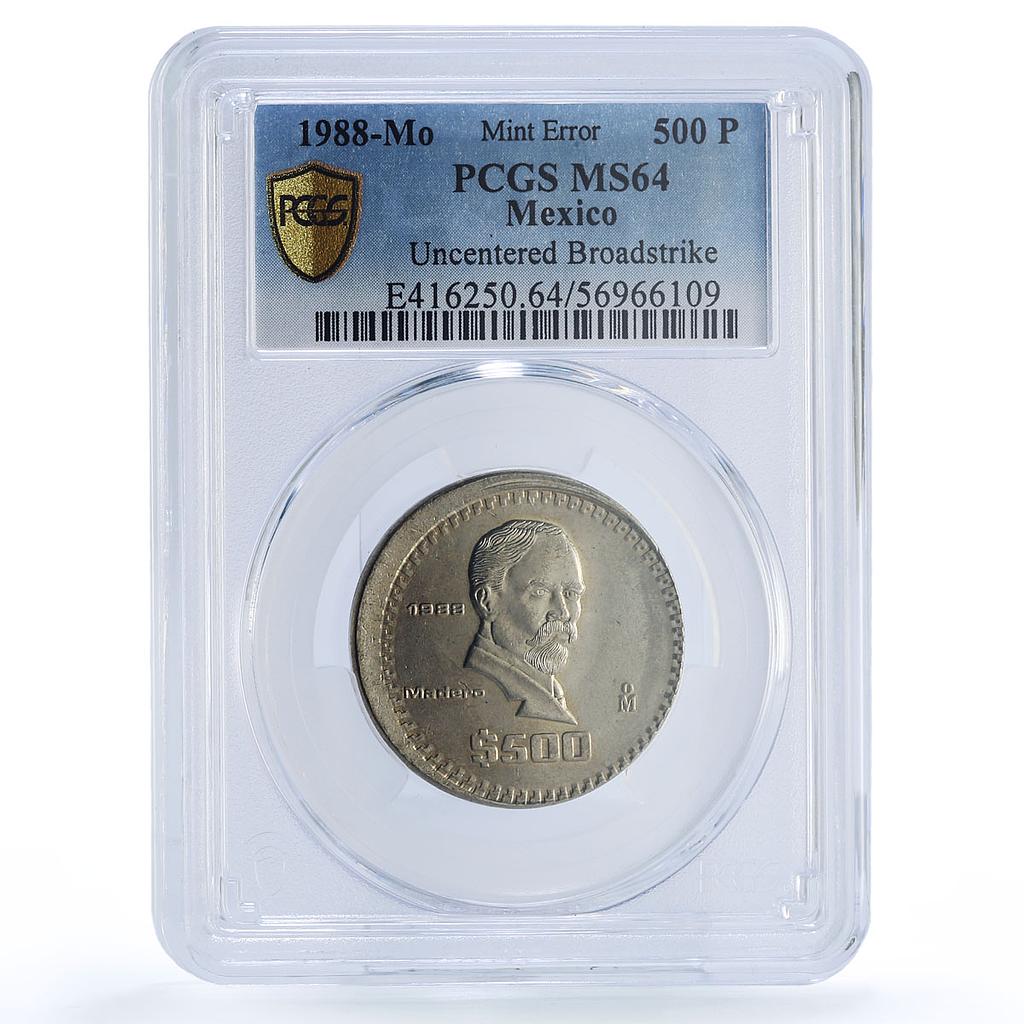 Mexico 500 pesos Republic Mint Error Broadstrike MS 64 PCGS CuNi coin 1988