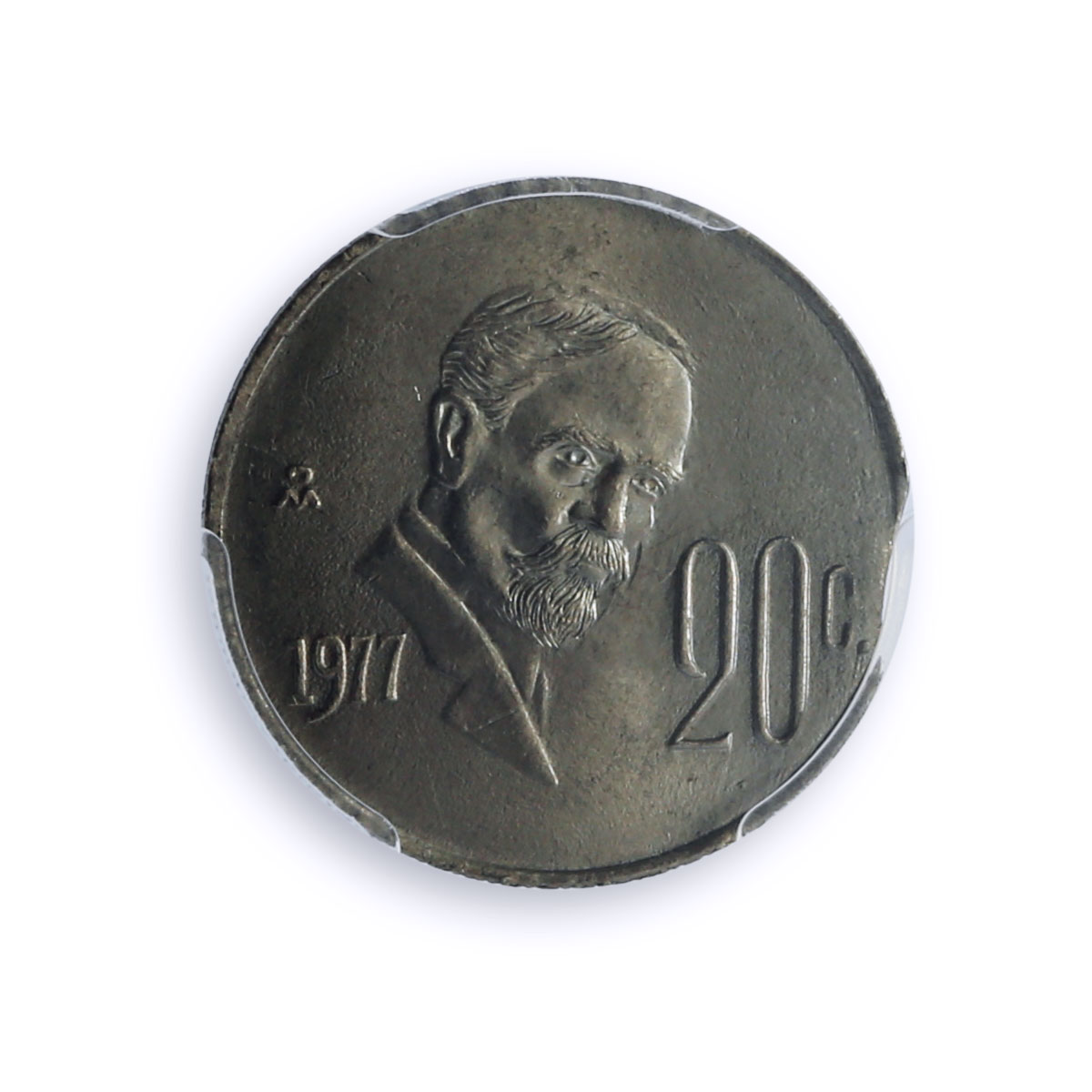 Mexico 20 centavos Republic Mint Error Clipped Planchet MS65 PCGS CuNi coin 1977