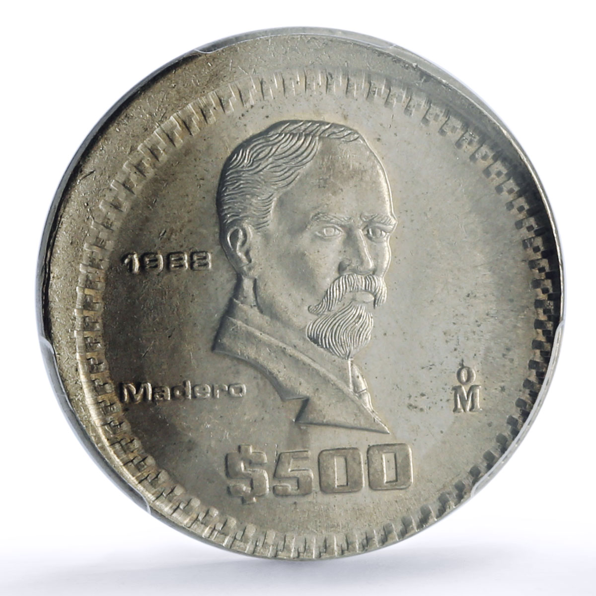 Mexico 500 pesos Republic Mint Error Broadstruck MS 64 PCGS CuNi coin 1988
