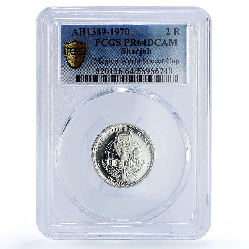 Sharjah 2 riyals Football World Cup Mexico KM-3 PR 64 PCGS silver coin 1970