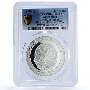 Azerbaijan 5 manat Nagorno-Karabakh War Victory PR 69 PCGS silver coin 2021