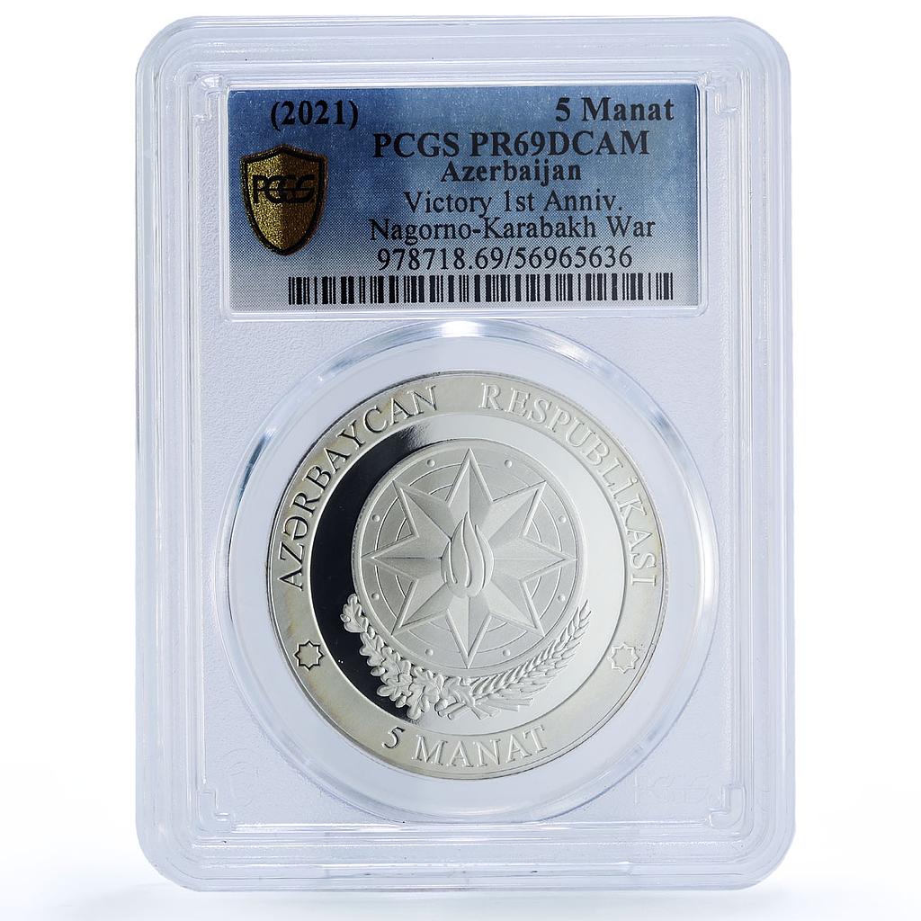 Azerbaijan 5 manat Nagorno-Karabakh War Victory PR 69 PCGS silver coin 2021