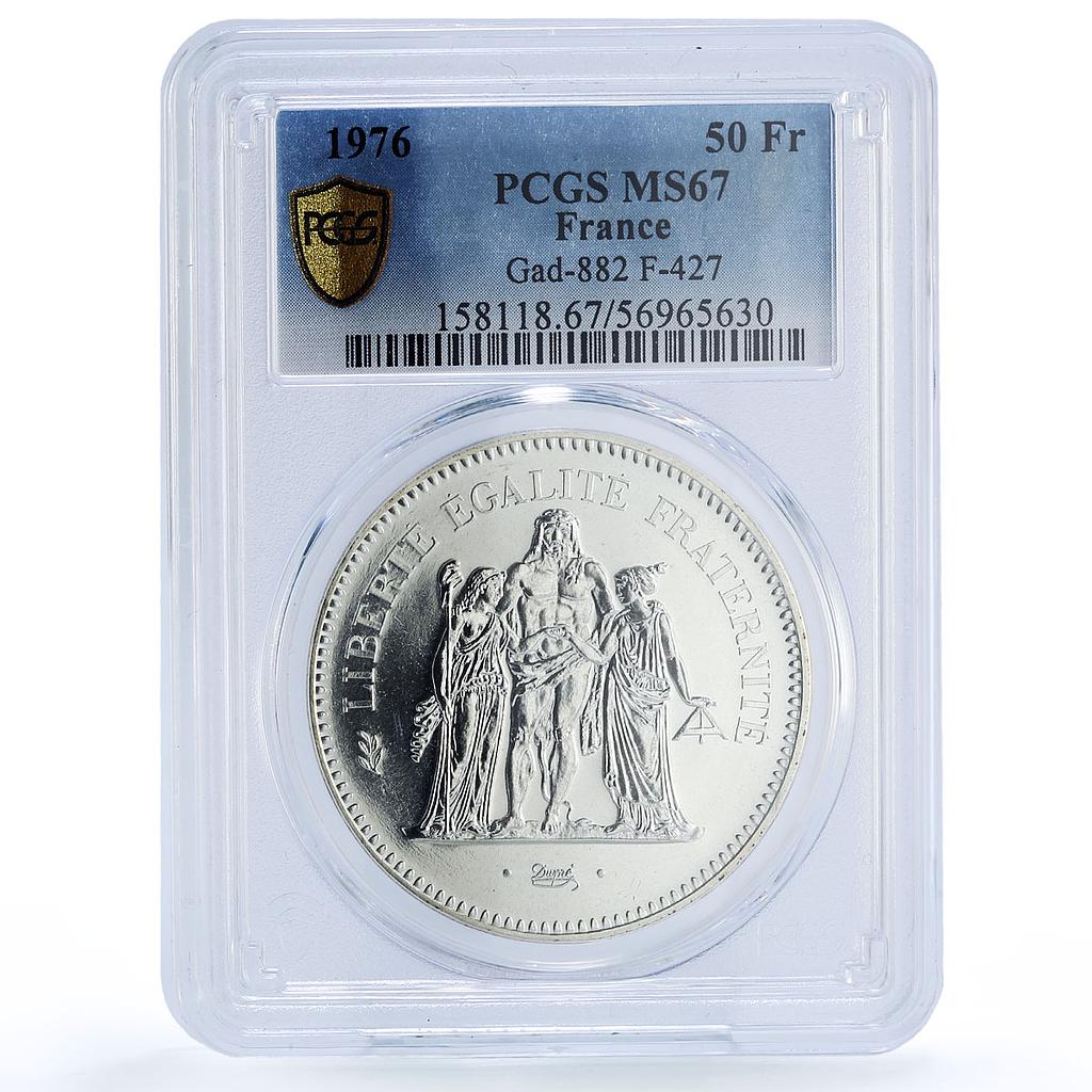 France 50 francs Hercules Gad-882 F-427 KM-941 MS 67 PCGS silver coin 1976