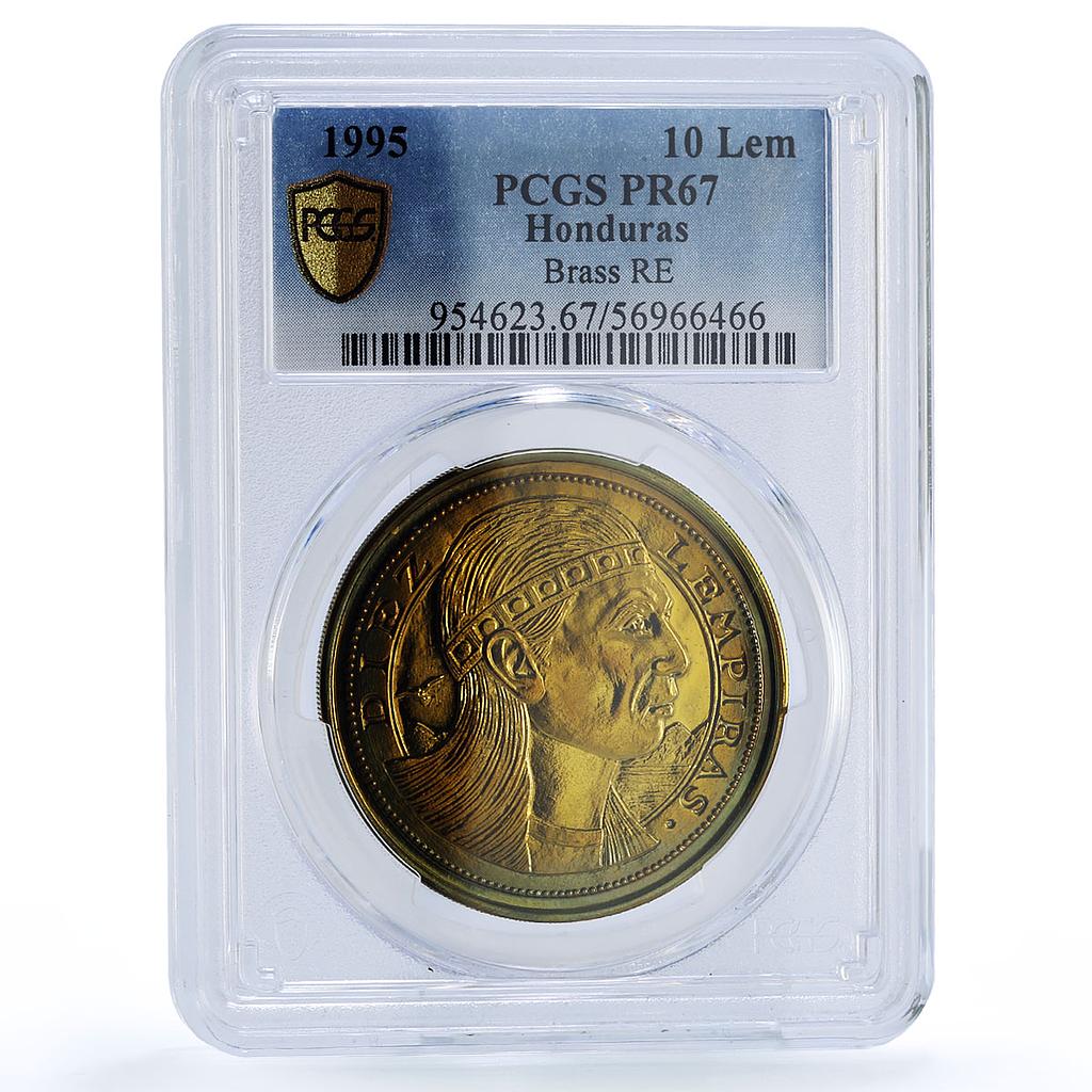 Honduras 10 lempiras Pattern Brass Alloy X#1a.1 PR 67 PCGS RE coin 1995