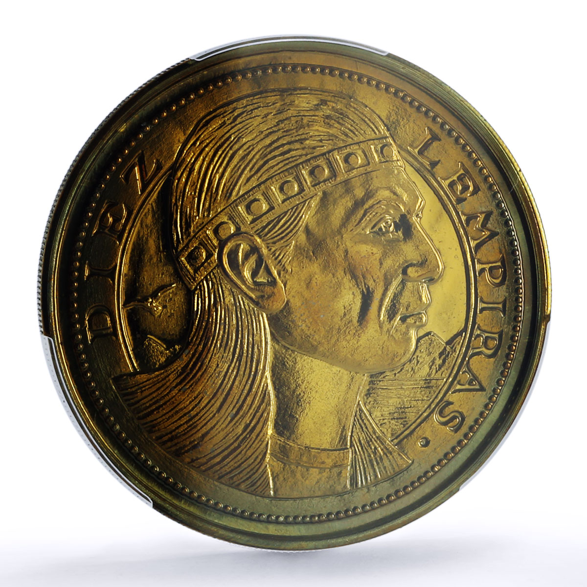 Honduras 10 lempiras Pattern Brass Alloy X#1a.1 PR 67 PCGS RE coin 1995
