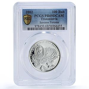 Transnistria 100 roubles Tiraspol Suvorov Fortress PR 69 PCGS silver coin 2002