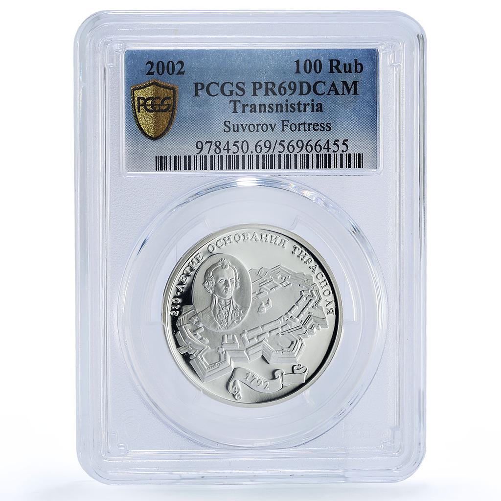 Transnistria 100 roubles Tiraspol Suvorov Fortress PR 69 PCGS silver coin 2002