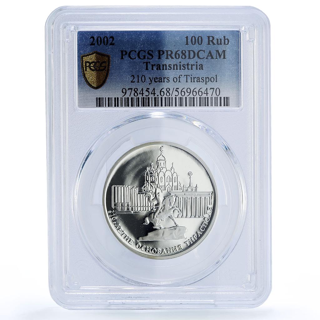 Transnistria 100 roubles Tiraspol Suvorov Monument PR 68 PCGS silver coin 2002