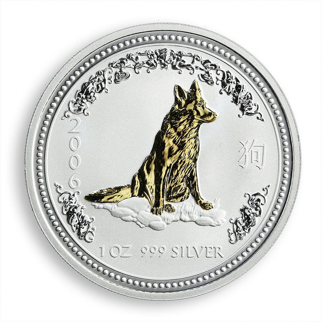 Australia $1 Year of the Dog Lunar Series I 1 Oz Silver Coin Gilded 2006