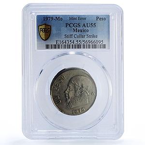 Mexico 1 peso Republic Morelos Pavon Error Stiff Collar AU55 PCGS CuNi coin 1979
