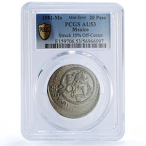 Mexico 20 pesos Republic Jugador Pelota Error Struck AU53 PCGS CuNi coin 1981