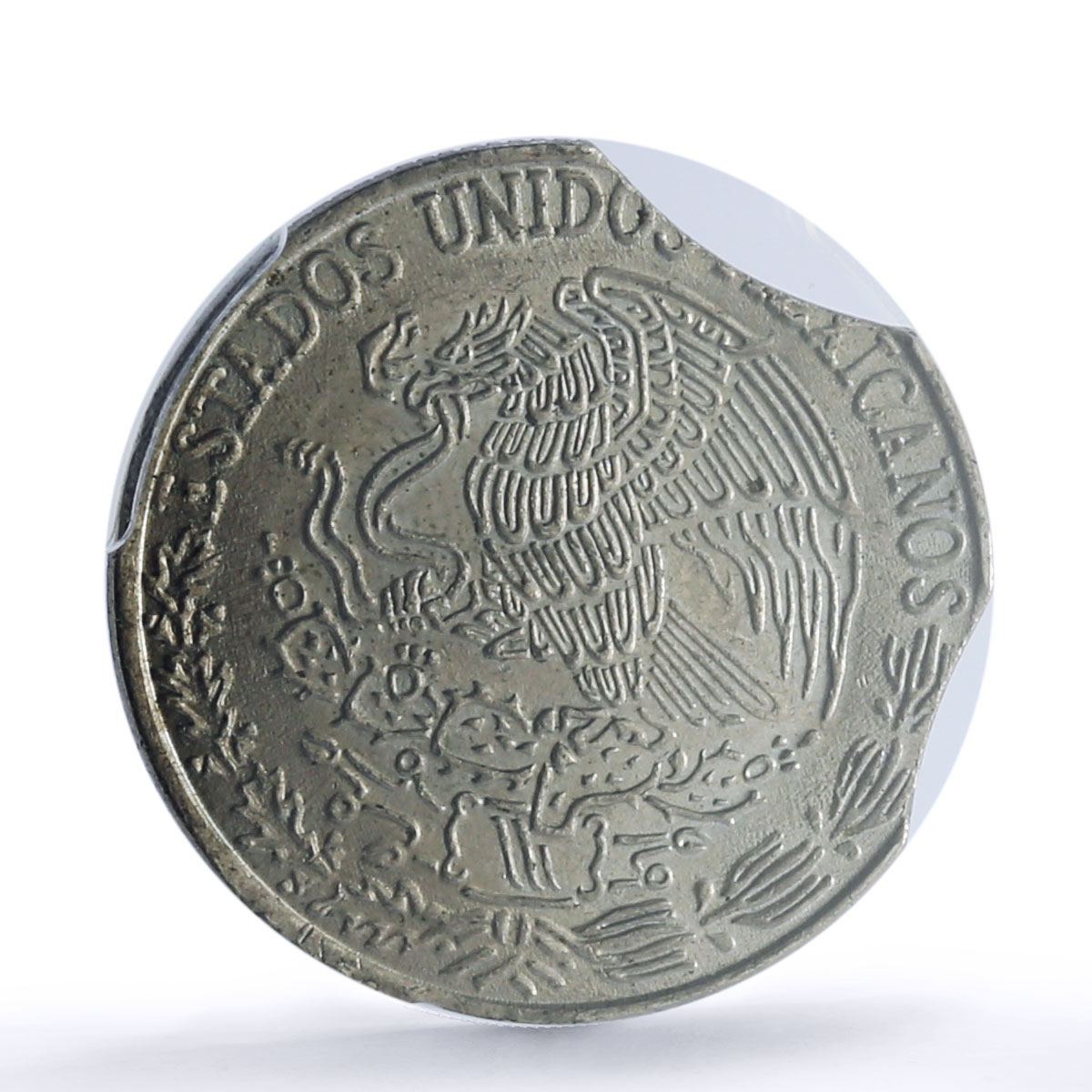 Mexico 50 centavos Republic Pakal Palenque Error Double Clip MS63 PCGS coin 1983