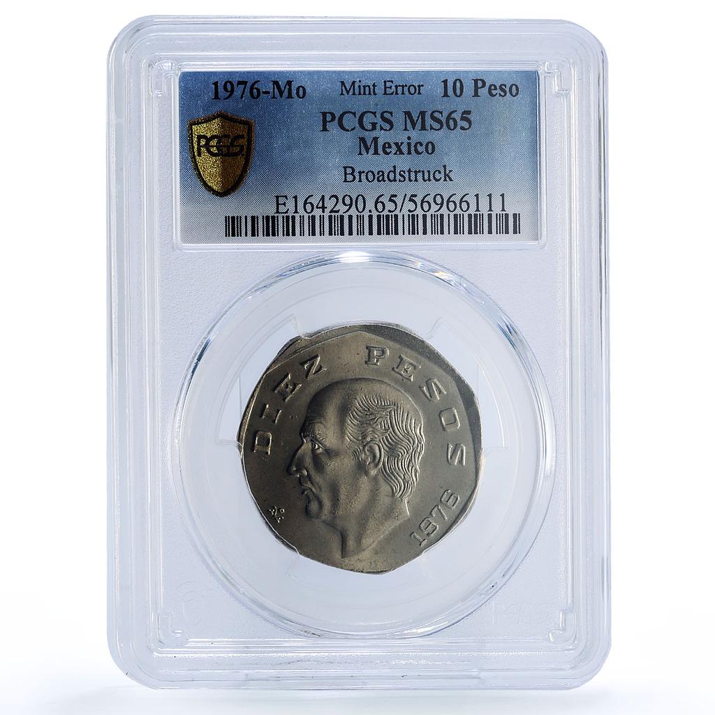 Mexico 10 pesos Republic Mint Error Broadstruck MS 65 PCGS CuNi coin 1976