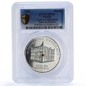 Mexico Puebla Cathedral Church Aflenique SP 62 PCGS silver medal 1963