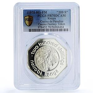 Kenya Paradise Casino Fantasy Token 200 Shil. PR 70 PCGS silver 1978 - 1980 FM