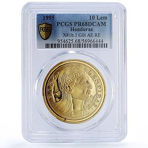 Honduras 10 lempiras Pattern Gilt Alloy X#1b.1 PR 68 PCGS AE RE coin 1995