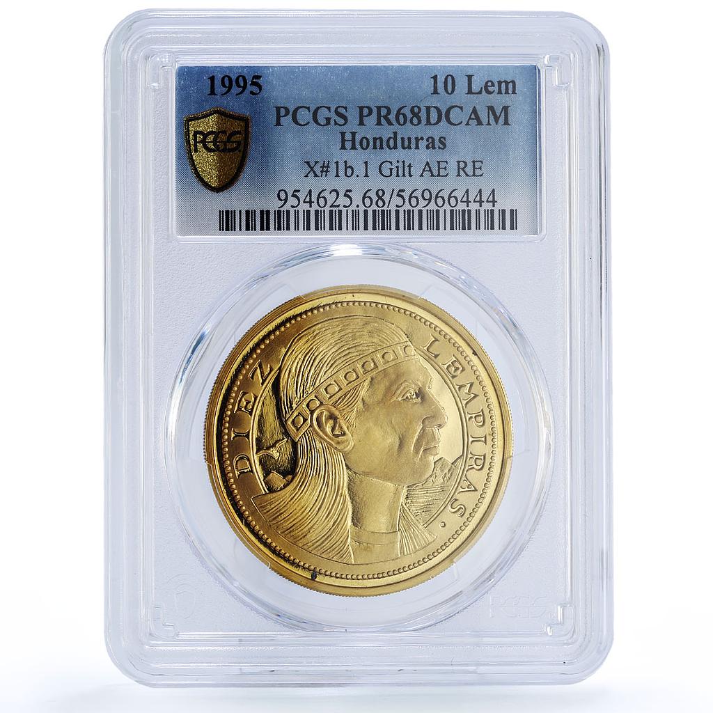 Honduras 10 lempiras Pattern Gilt Alloy X#1b.1 PR 68 PCGS AE RE coin 1995