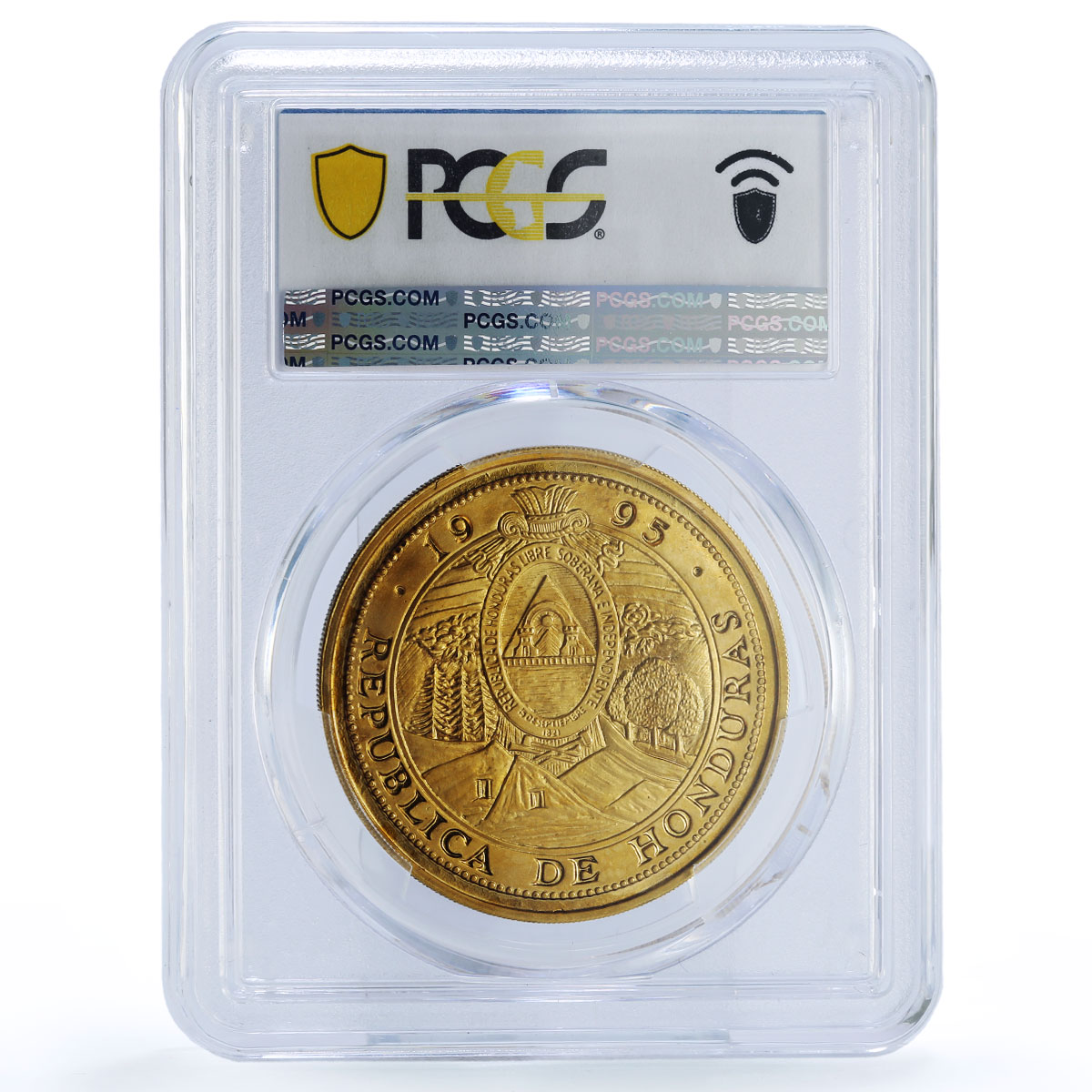 Honduras 10 lempiras Pattern Gilt Alloy X#1b.1 PR 68 PCGS AE RE coin 1995