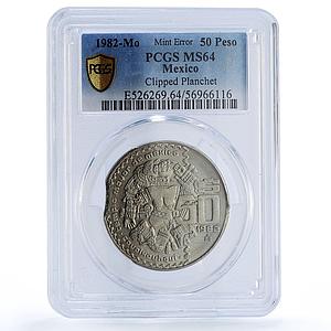 Mexico 50 pesos Republic Mint Error Clipped Planchet MS 64 PCGS CuNi coin 1982