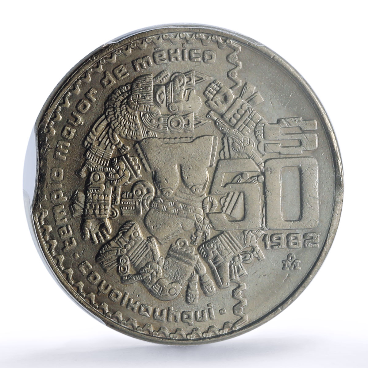 Mexico 50 pesos Republic Mint Error Clipped Planchet MS 64 PCGS CuNi coin 1982