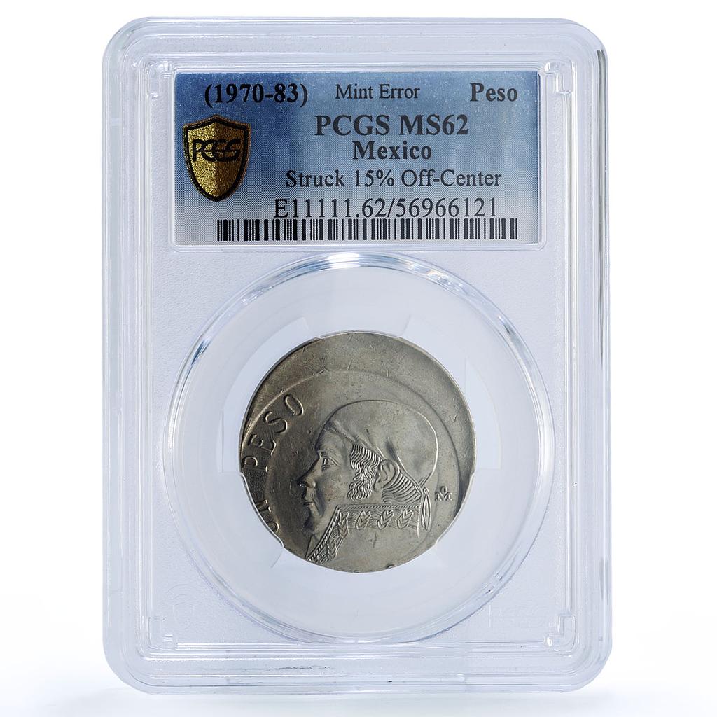 Mexico 1 peso Republic Mint Error Struck Off-Center MS 62 PCGS CuNi coin No Date