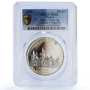 Mexico Sagrario Cathedral Church Grove-1125a MS 62 PCGS silver medal 1962