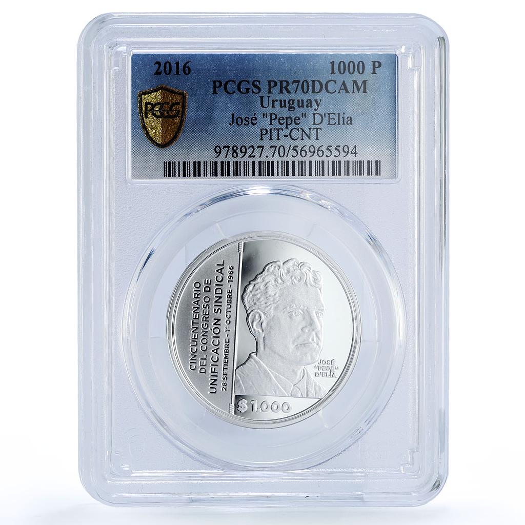 Uruguay 1000 pesos Jose Pepe Elia PIT CNT Congress PR 70 PCGS silver coin 2016