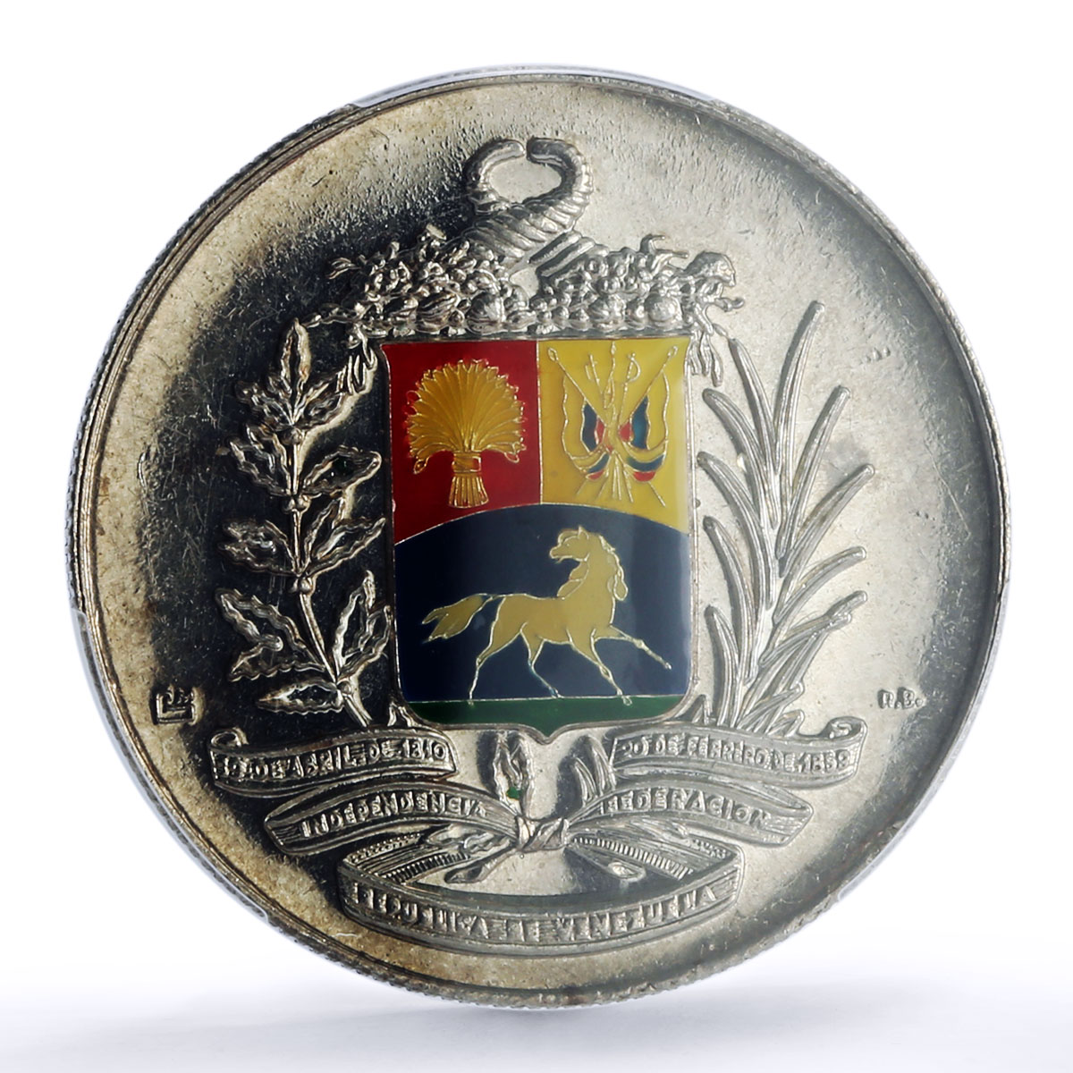 Venezuela Map Coat of Arms Enameled MS 62 PCGS silver medal ND No Date