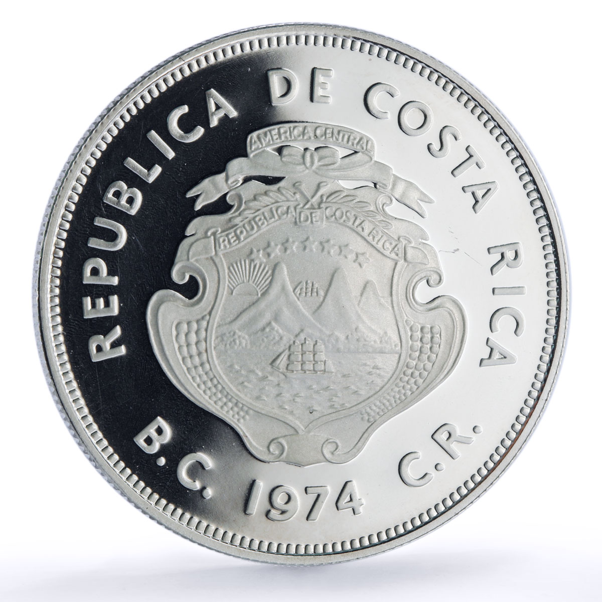 Costa Rica 50 colones Green Turtle Conservation KM-200a proof silver coin 1974