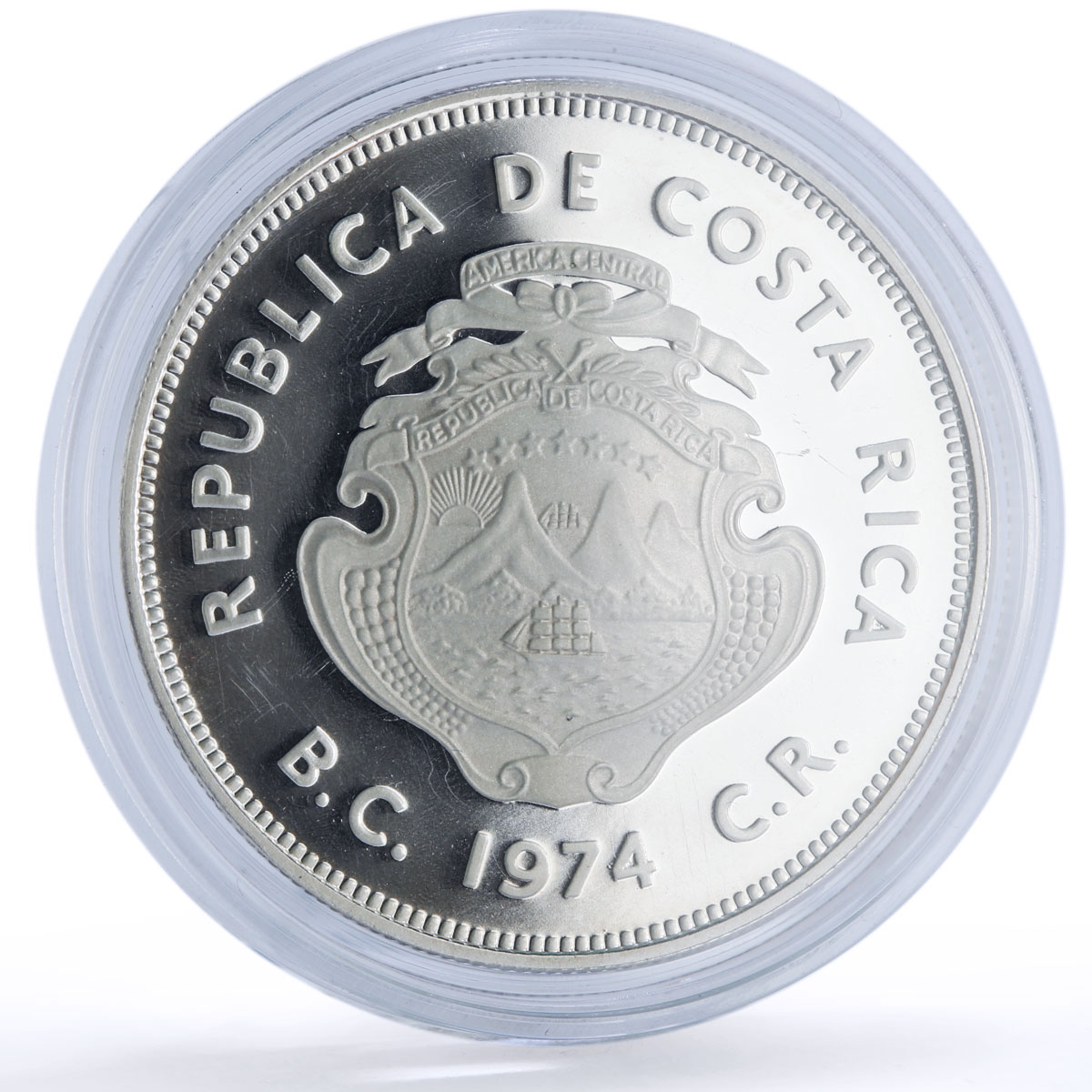 Costa Rica 50 colones Green Turtle Conservation KM-200a proof silver coin 1974