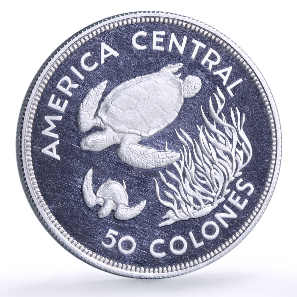 Costa Rica 50 colones Green Turtle Conservation KM-200a proof silver coin 1974