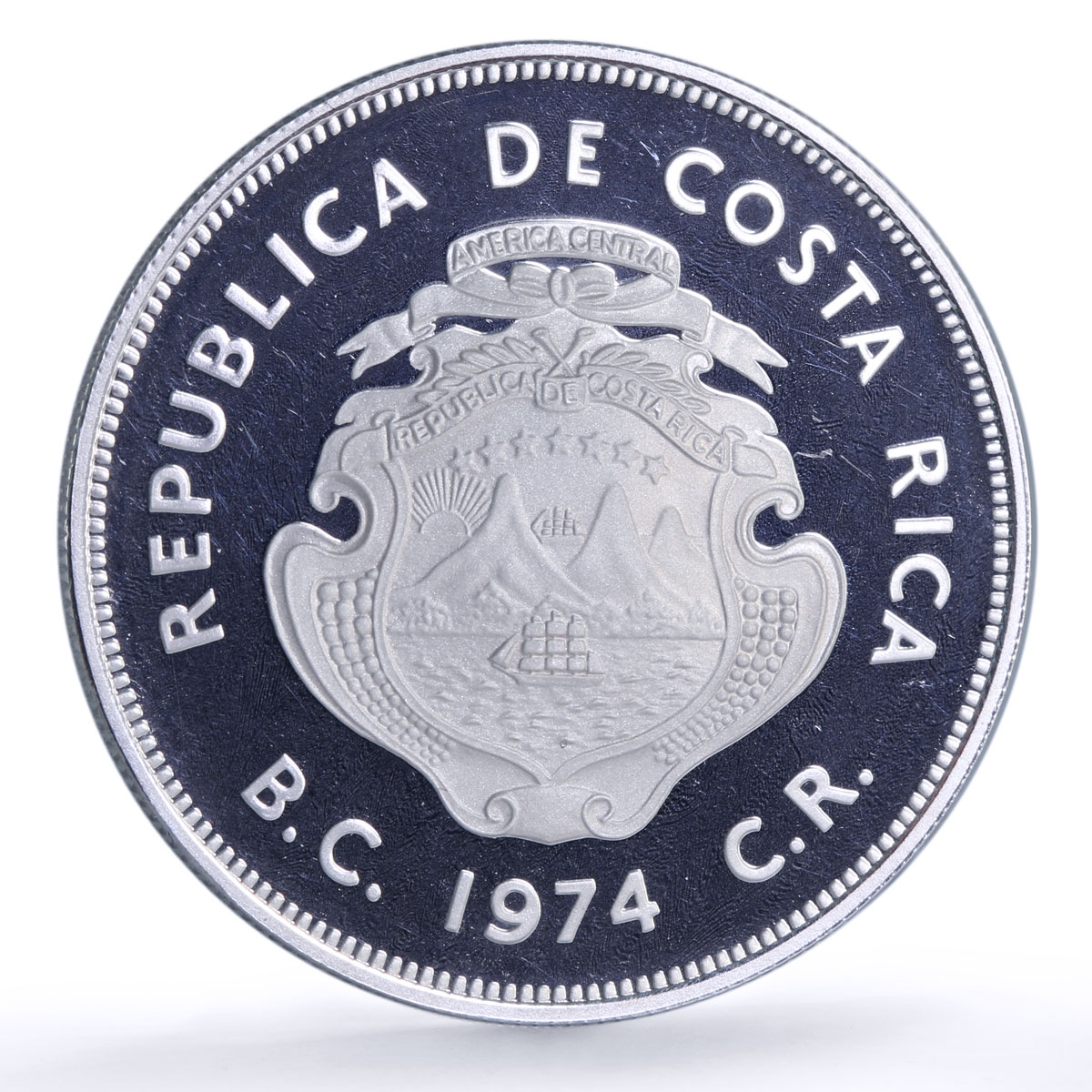 Costa Rica 50 colones Green Turtle Conservation KM-200a proof silver coin 1974