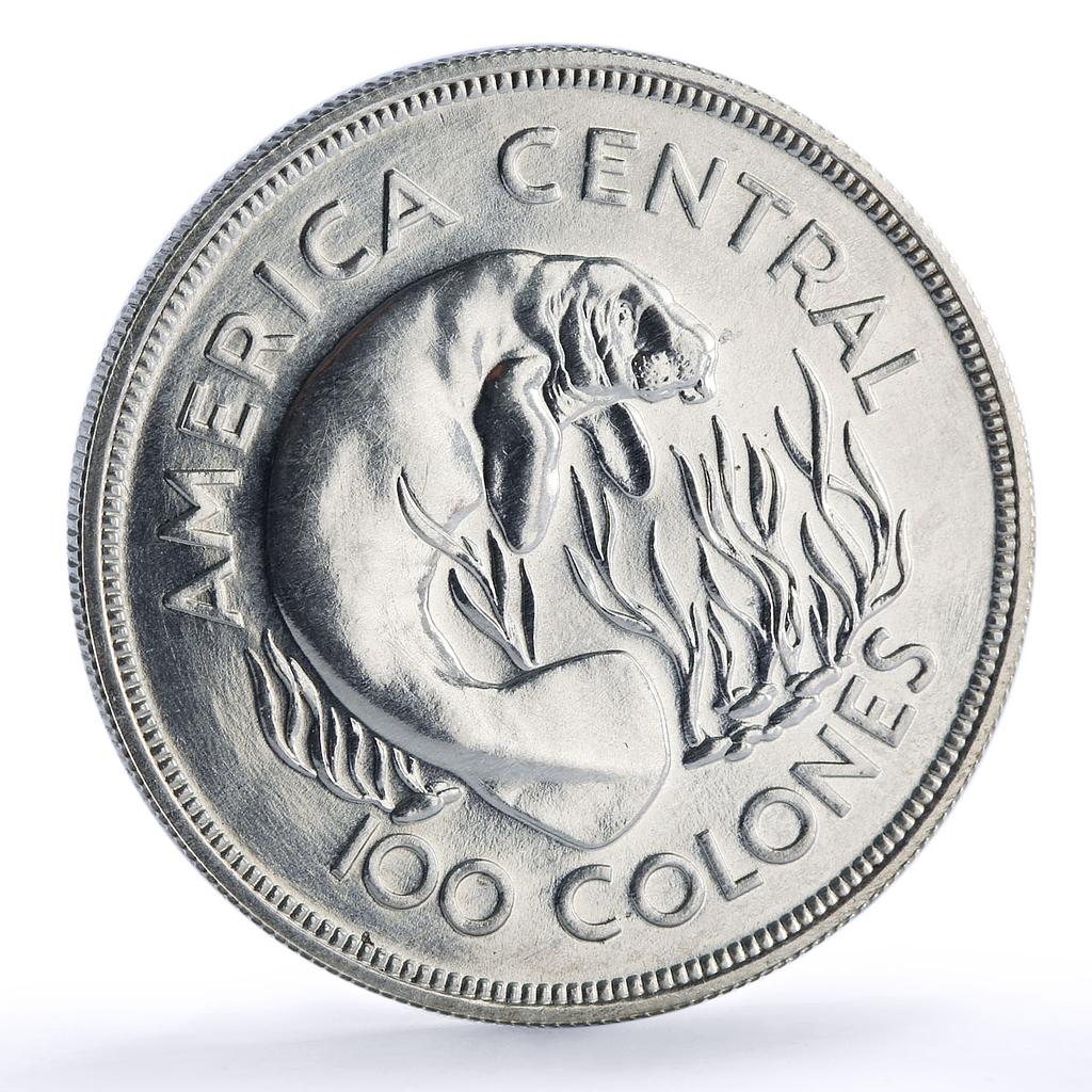 Costa Rica 100 colones Manatee Conservation KM-201 Fauna silver coin 1974