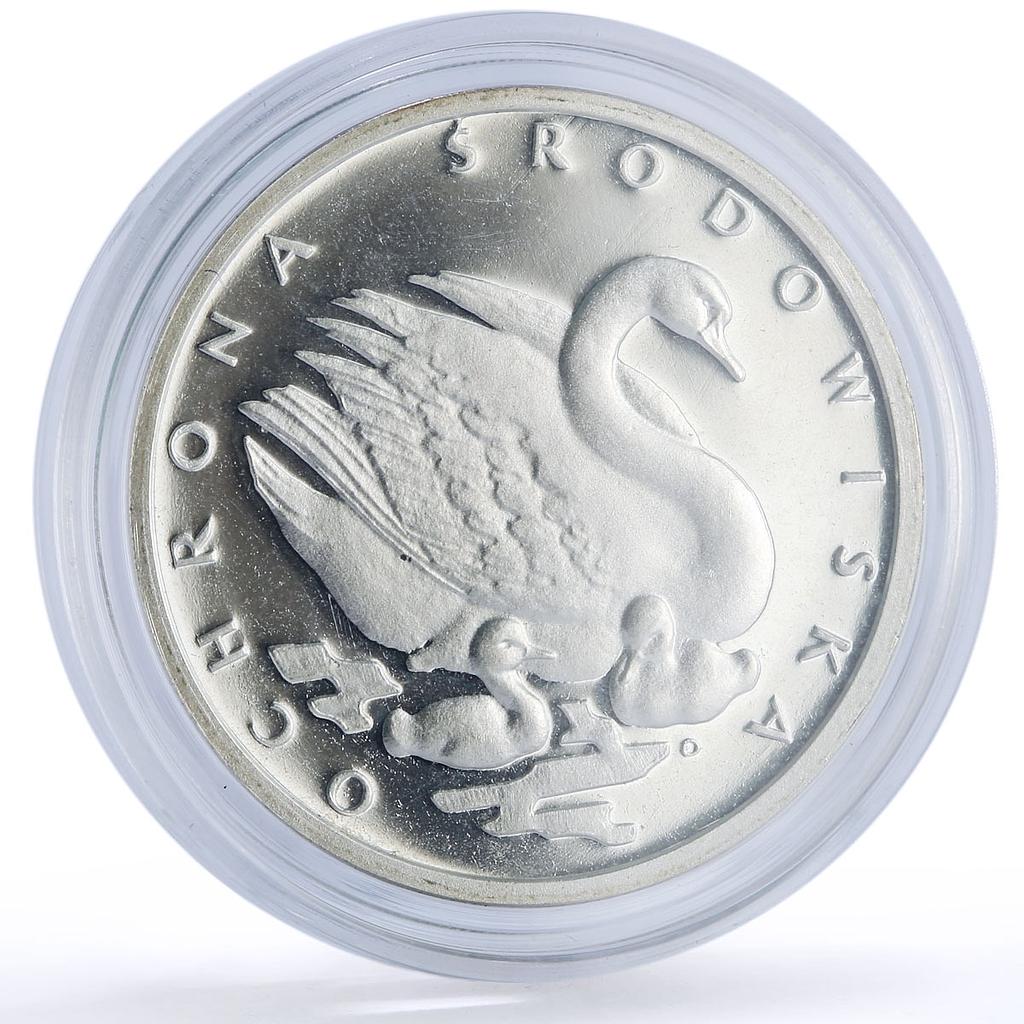 Poland 500 zlotych Swan Environment Protection Y#154 Bird proof silver coin 1984